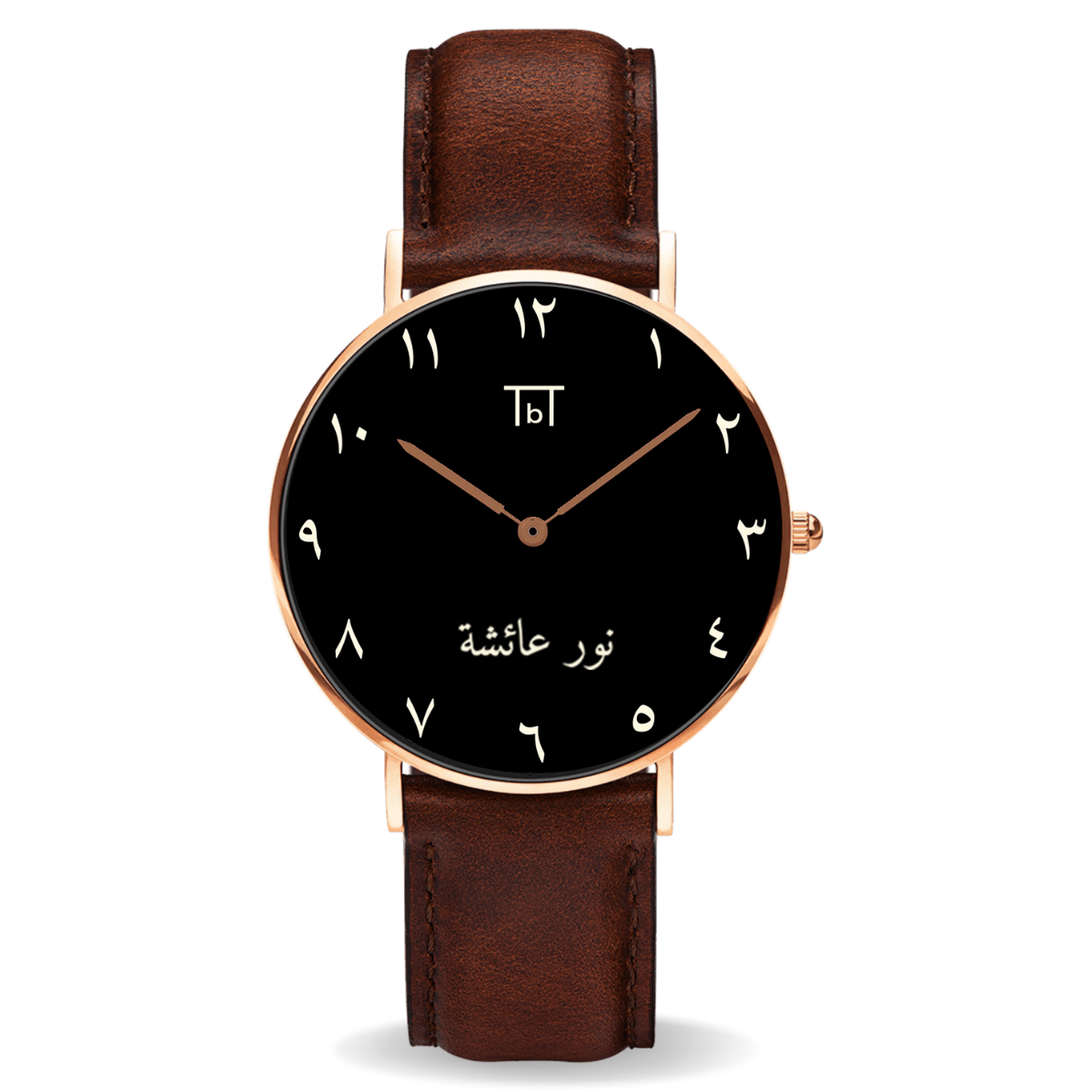 Arabic Rose Gold Black dial with Brown Leather Strap FOR HIM