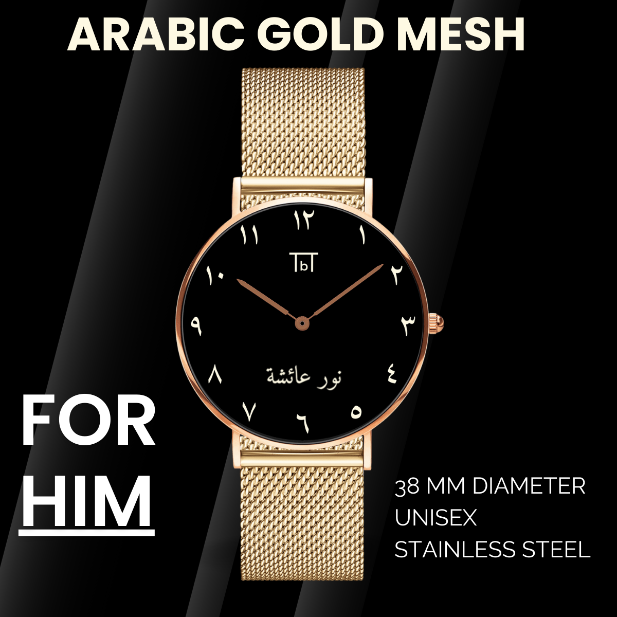 Arabic Rose Gold Black Dial with Gold Mesh Strap FOR HIM