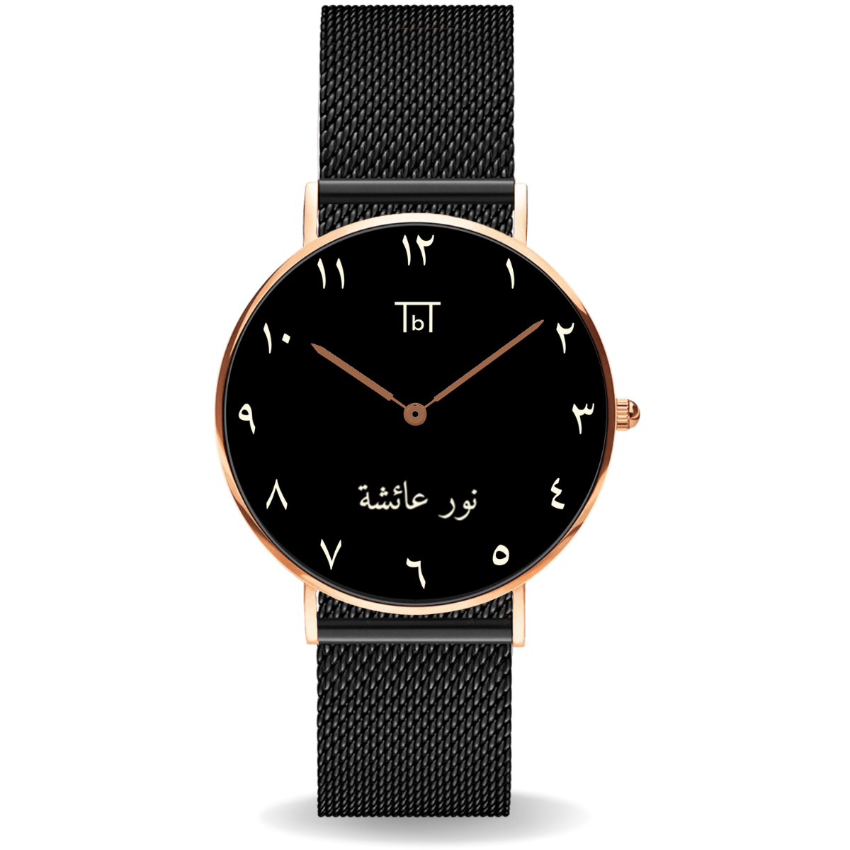Arabic Rose Gold Black dial with Black Mesh Strap FOR HIM