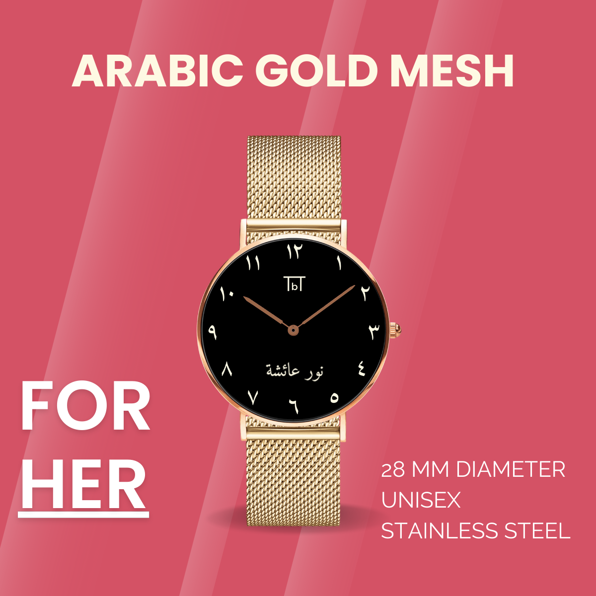Arabic Rose Gold Black Dial with Gold Mesh Strap FOR HER