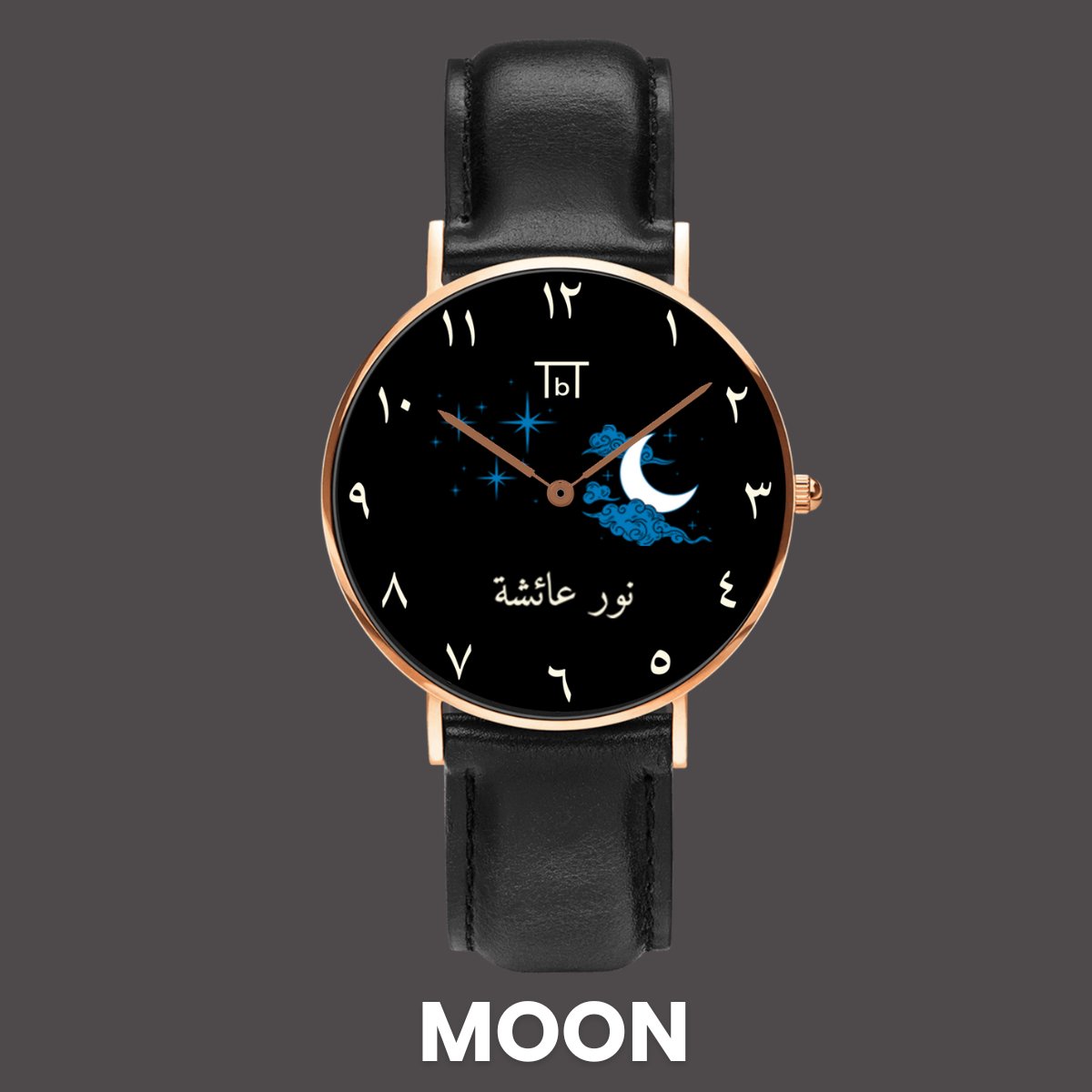 Arabic Rose Gold Black Dial with Black Leather Strap - TbT WatchesTbT Watches
