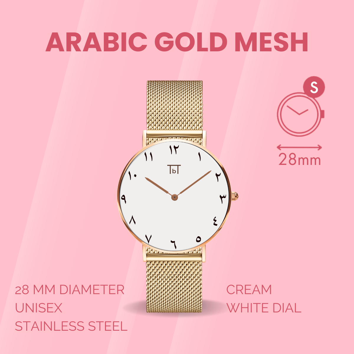 Arabic Rose Gold White with Gold Mesh Strap FOR HER