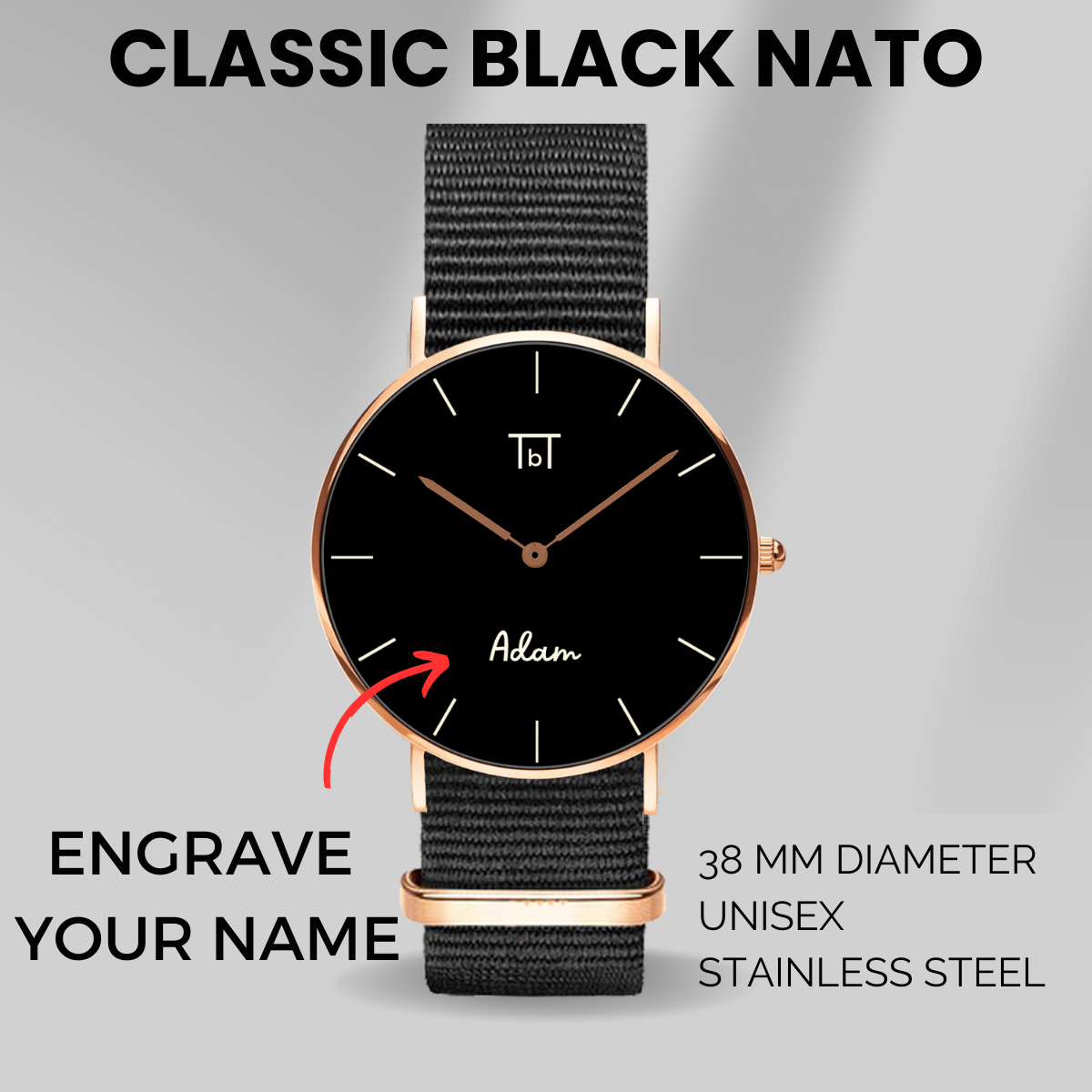Classic Rose Gold Black with Black Nato Strap