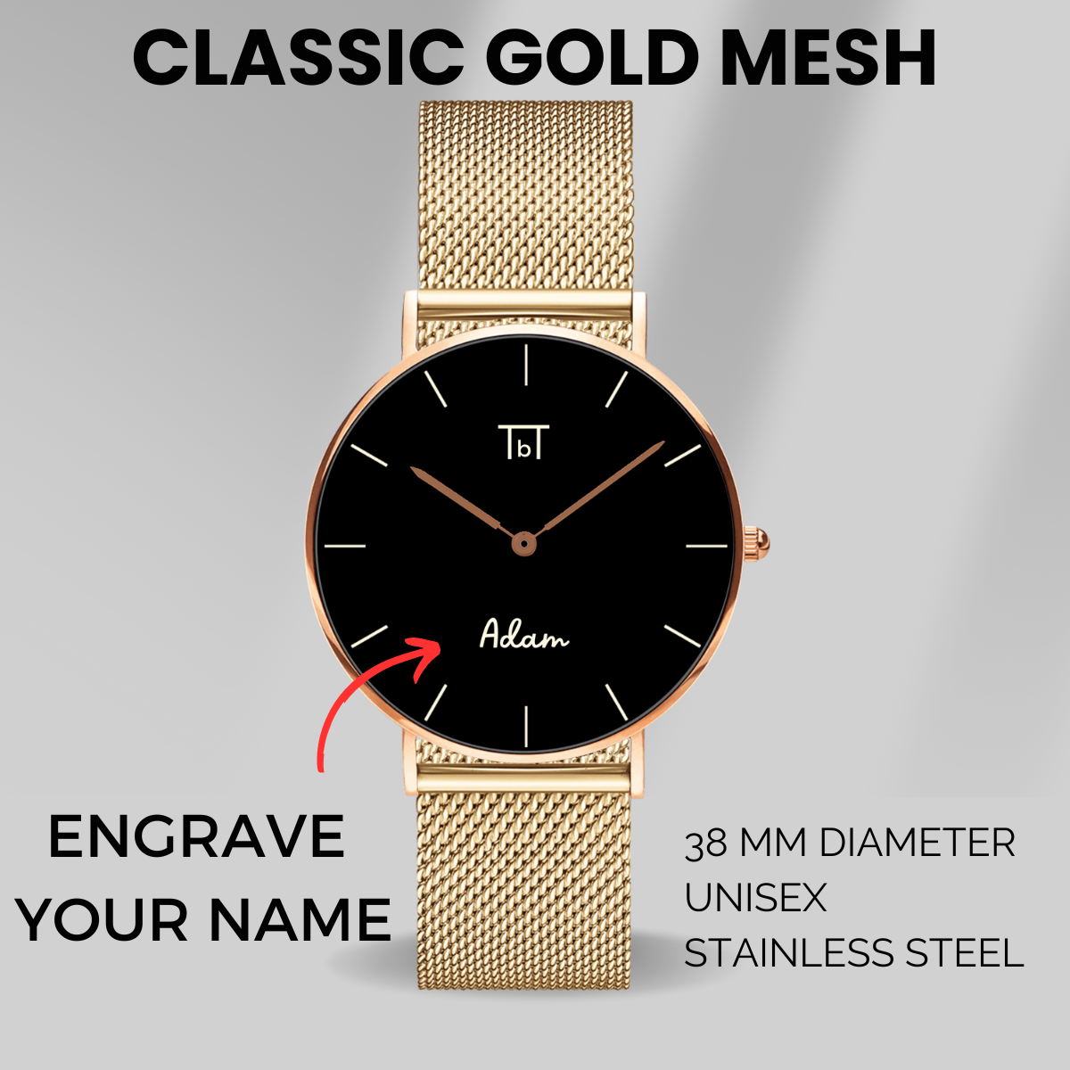 Classic Rose Gold Black with Gold Mesh Strap
