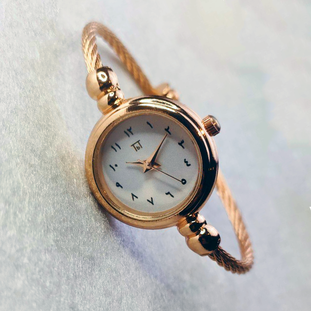 Bangle Style Arabic Watch in Gold