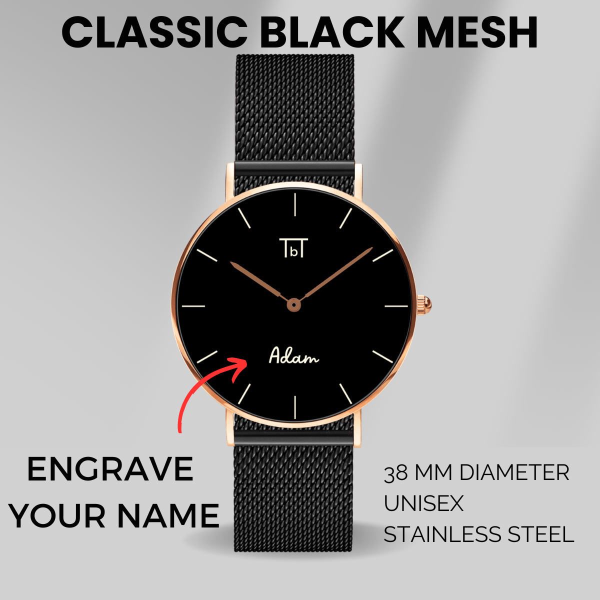 Classic Rose Gold Black with Black Mesh Strap