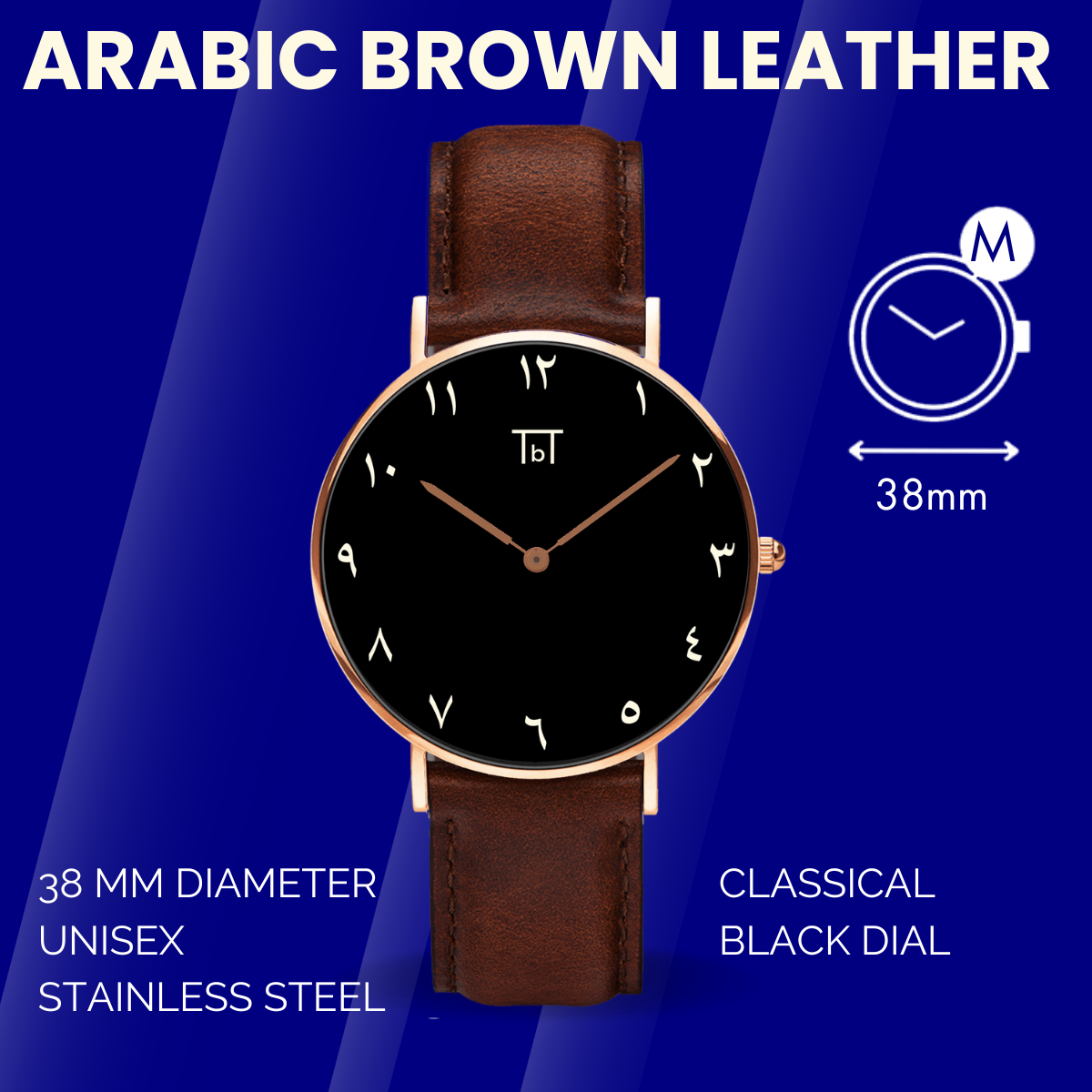 Arabic Rose Gold with Brown Leather Strap FOR HIM
