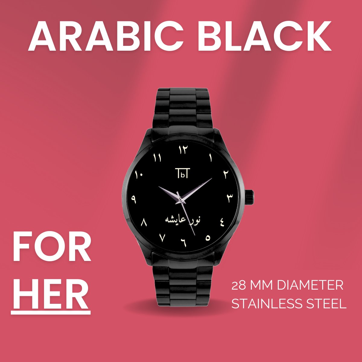 Arabic Dial Watch in Black Stainless Steel FOR HER - TbT WatchesTbT Watches