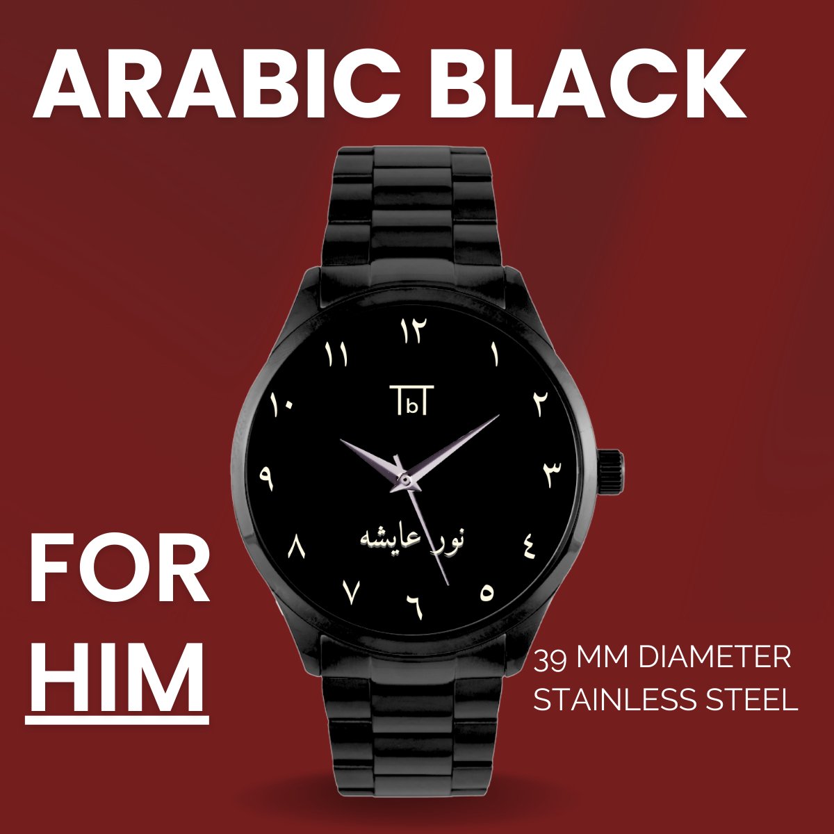 Arabic Dial Watch in Black Stainless Steel FOR HIM - TbT WatchesTbT Watches