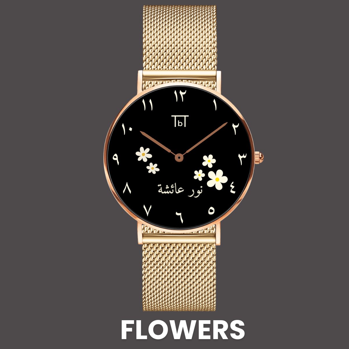 Arabic Rose Gold Black Dial with Gold Mesh Strap - TbT WatchesTbT Watches