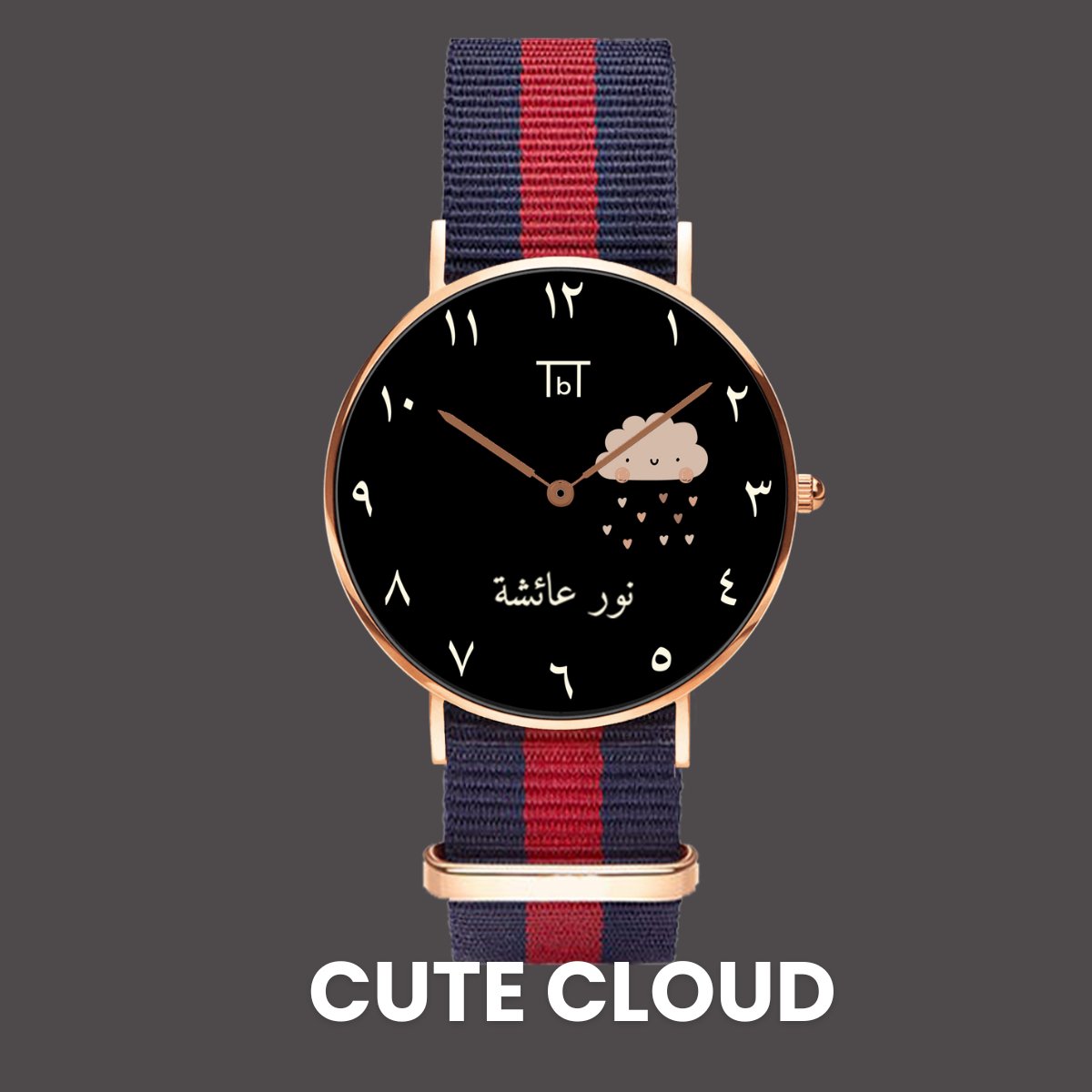 Arabic Rose Gold Black with Red/Blue Nato Strap - TbT WatchesTbT Watches